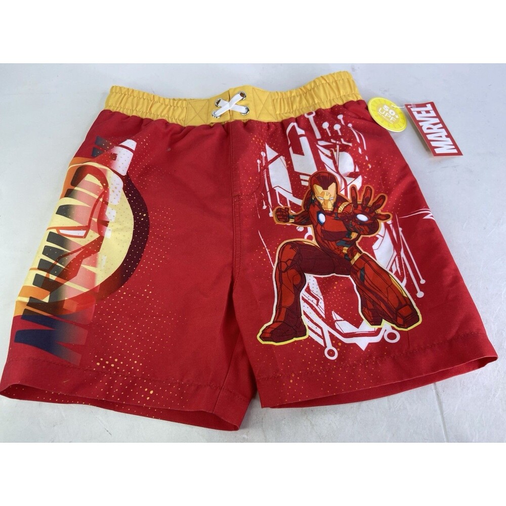 Marvel Iron Man Red Swim Trunks Shorts Lined Swimwear Bottoms Boys Size 6